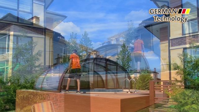 Павильон для бассейна модель ZENITH. Размеры 5,5х6,1х1,8м. Коричневый профиль. Сотовый поликарбонат.