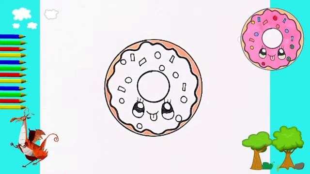 Как нарисовать МИЛЫЙ. просто, Рисунки для  начинающих. пончик смотреть онлайн