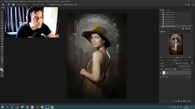 Художественная обработка фото Лайфхак мятый фон Девушка в шляпе смотреть онлайн