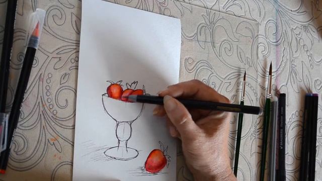 КЛУБНИКА быстрый скетч. Аквамаркеры. смотреть онлайн