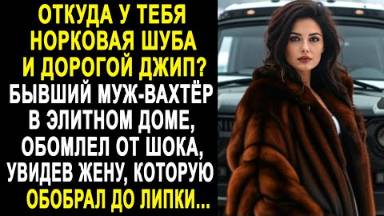 -Откуда у тебя норковая шуба и дорогой джип? - бывший муж-вахтер в элитном доме, обомлел от шока...