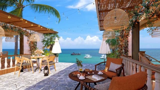 Атмосфера открытого приморского кафе с расслабляющей джазовой музыкой и звуками океанских волн #206 смотреть онлайн