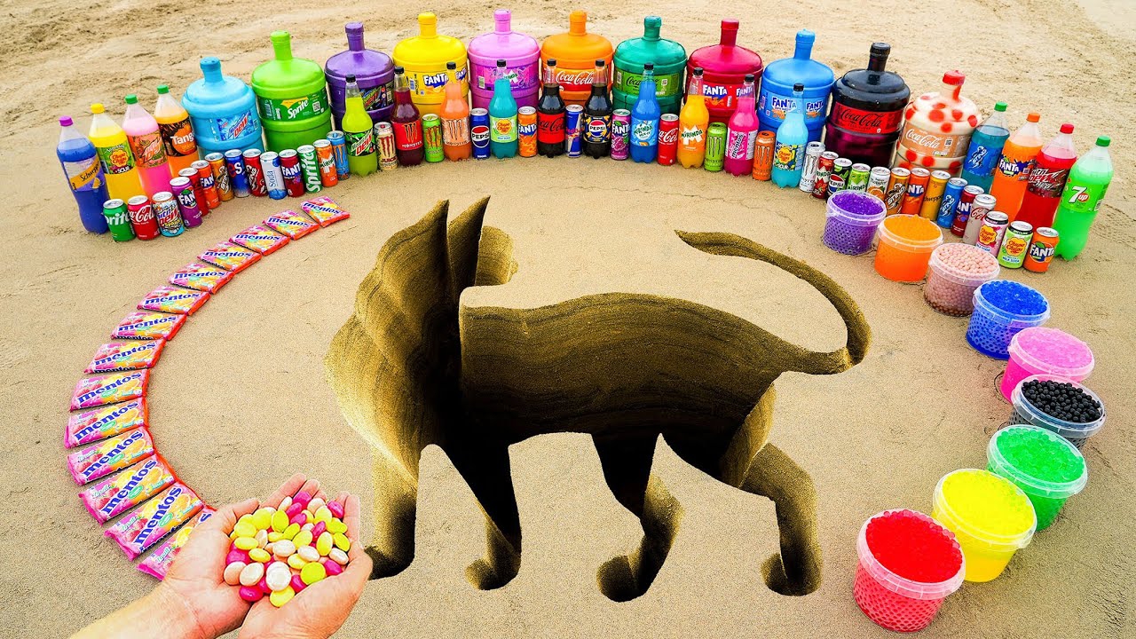 Гигантское извержение зубной пасты из кошачьей ямы, гигантская фанта и миринда, горная роса, кока-ко смотреть онлайн