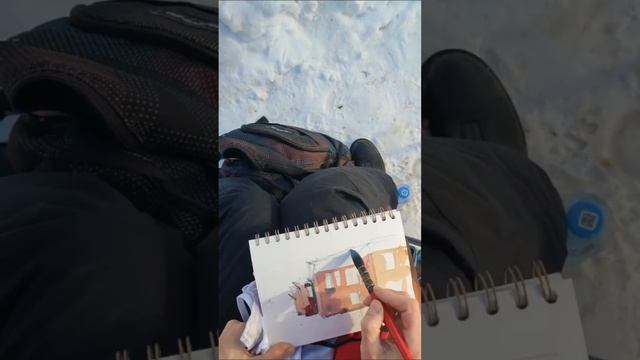 Быстрый набросок акварелью. Архитектура и зима