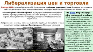 ЛИБЕРАЛИЗАЦИЯ ЦЕН. "ШОКОВАЯ ТЕРАПИЯ". ЕГОР ГАЙДАР. ИСТОРИЯ В ПОНЯТИЯХ И ТЕРМ.  21yV10KL TERM Histor