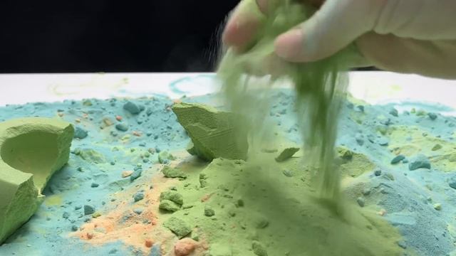 ASMR baking soda crunchy green bowls filled with pebbles