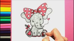Как нарисовать КАВАИЙНОГО СЛОНА поэтапно Легкие рисунки для детей Яркие цвета ❤
