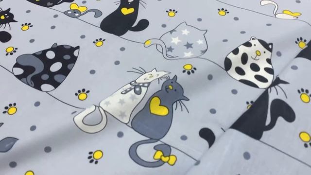 Бязь "Влюбленные коты с желтыми бантиками" цв.серый, СОРТ2, ш.1.5м, хлопок-100%, АРТ 13009 смотреть онлайн