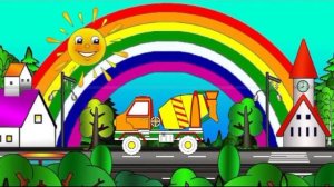 Мультфильмы про машинки и цвета. Раскраска Бетономешалка. Волшебная Радуга