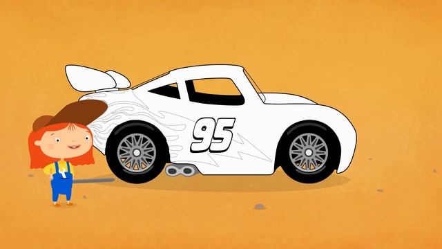 Мультфильмы про машинки. Раскраска. Гоночный автомобиль