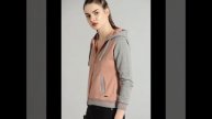 Women Pink & Grey Colourblock Hooded Sweatshirt