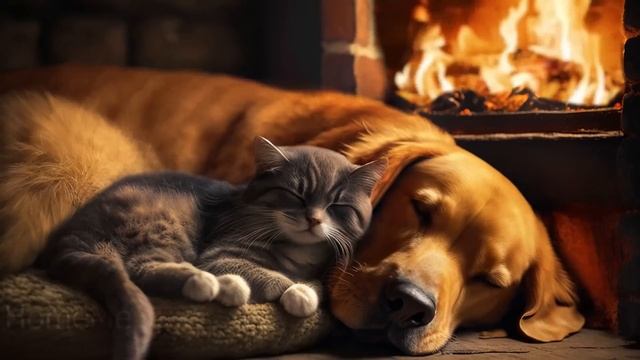 🔥 Мурлыкающий кот и потрескивающий камин для релакса 🐱 Звук мурчания для глубокого сна