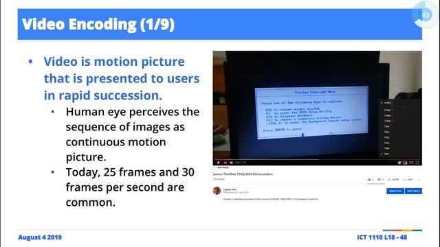 Lecture 18: Data Encoding: Text, Colour, Images and Sound (Part 3)