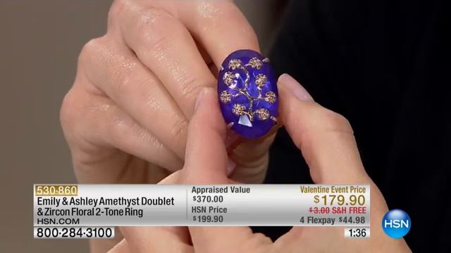 Emily   Ashley Amethyst Doublet   Zircon Ring
