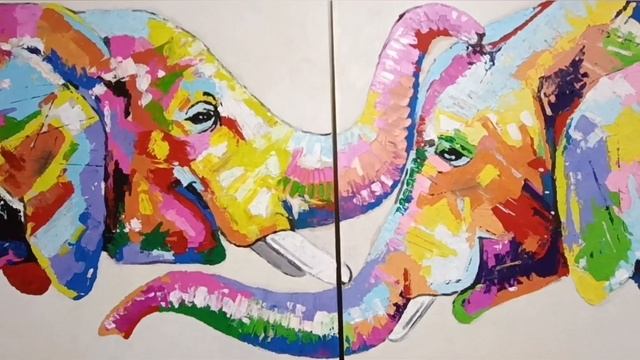 Картина маслом Слоны