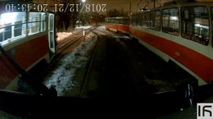 Выезд из Дарницкого депо, вид из кабины водителя трамвая.