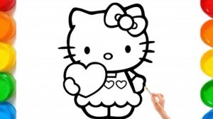 Рисование и раскрашивание милой Hello Kitty с сердечком ♥️ для детей|Легкое пошаговое рисование|