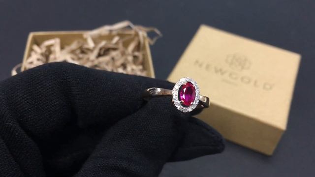 !Кольцо 791 из красного золота 585 пробы с корундом рубин синт. и бриллиантами