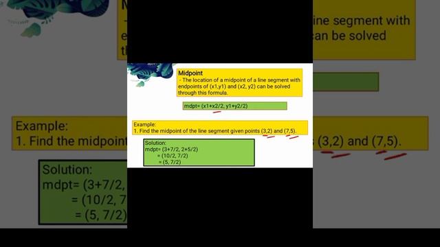 FIND THE MIDPOINT OF A LINE SEGMENT GIVEN ENDPOINTS (Midpoints) | Reyna Fe Rizaldo