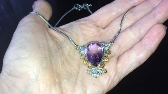 Серебряный кулон-ожерелье Аметист — Аквамарин смотреть онлайн