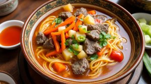 Говядина в ароматном бульоне с домашней лапшой — рецепт тающего во рту Лагмана