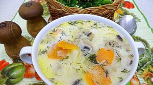 Суп грибной с плавленым сыром, сливками и вермишелью