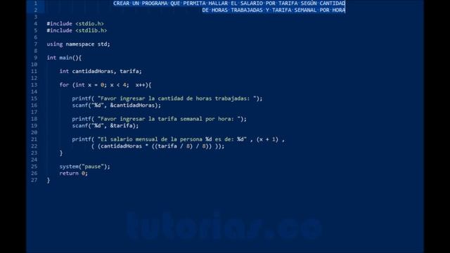 ciclo for  turbo C salario mensual por tarifa