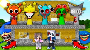 СПРУНКИ ЖИВУТ НАД ДОМОМ НУБ И ПРО В МАЙНКРАФТ Фильм Ракун и Дочка Incredibox Sprunki