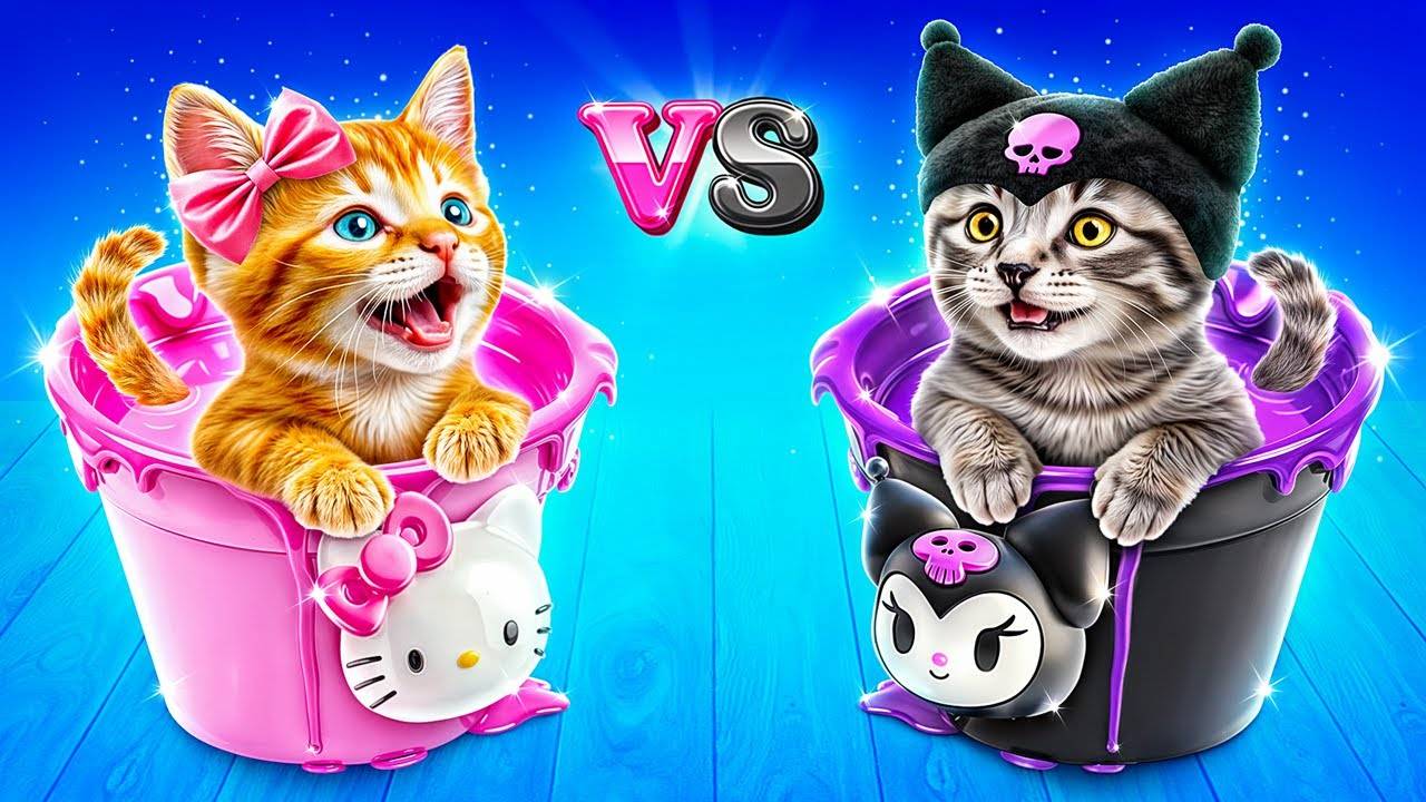 Челлендж одного цвета! Хеллоу Китти vs Куроми строят домики для кошек!
