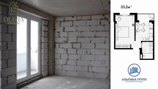 Квартира площадью 33,2 кв.м в ЖК Оливия дом №8 5к5 в Сочи