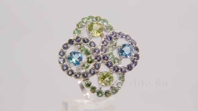 Серебряное кольцо Sandara с топазом цаворитом перидотом и иолитом