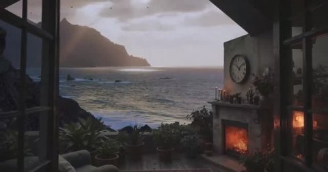 Cozy Oceanfront Retreat Ambience 4K _ Relaxing Music, Crackling Fireplace & Soothing Waves 🌊✨