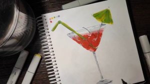 Как нарисовать вишневый коктейль маркерами урок №46