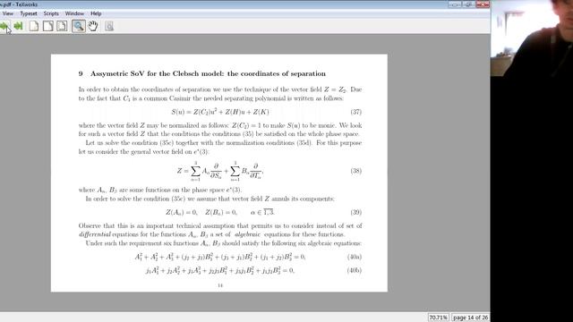 Seminar GDEq. Asymmetric variable separation for the Clebsch model