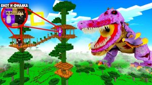 ТРУБОЗАВР НАПАЛ НА НАШ ДОМ НА ДЕРЕВЕ В МАЙНКРАФТ! ЕНОТИК И ФИАЛКА SAXOSAURUS MINECRAFT