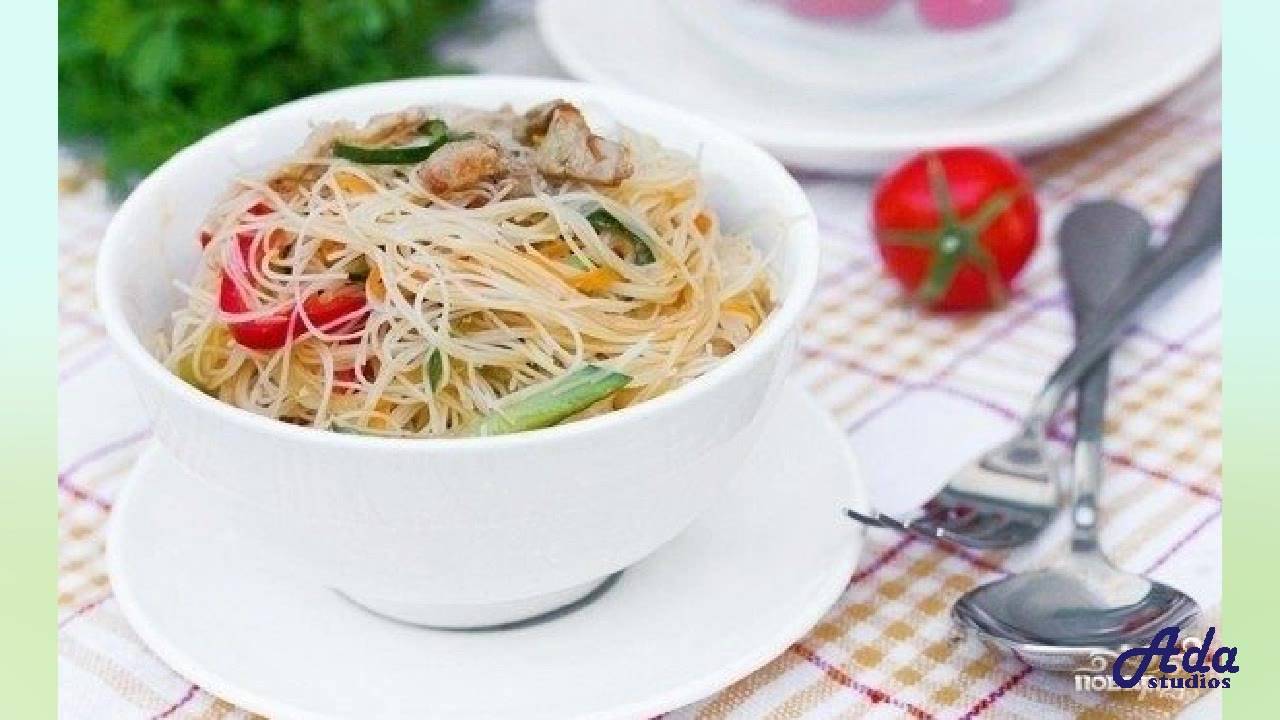 Фунчоза со свининой и овощами Рецепт, пошаговый