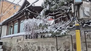 Снег выпал в районе Букчхон в Сеуле. Сильный снегопад. Прогулка по Сеулу.