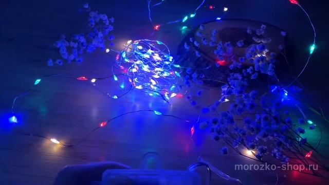 Гирлянда РОСА, 100 тёплых белых и разноцветных мини LED-огней, серебряная проволока, 5+0.5 м, 496076