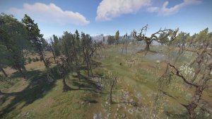 Болото в Rust с медведями, волками и центральным деревом