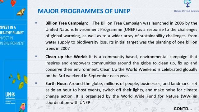 How UNEP has helped India & World - Programmes, Leadership, 6 areas of focus, Environment assembly