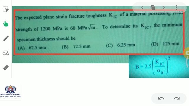 Thickness and fracture toughness NAT(Numerical Answer Type)#metallurgicalacademy #Gate metallurgy
