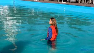 Wetlook bomber jacket | Wetlook girl in pool | Wetlook blue jeans