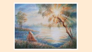 Картина акварелью "Закат для двоих"