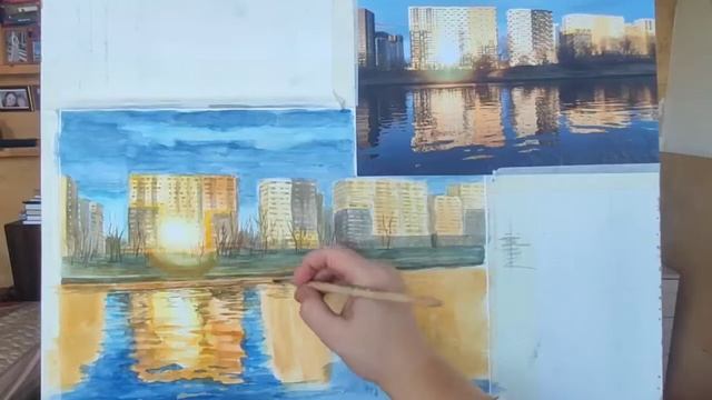 Городской пейзаж с отраженим в вводе. Часть 4.