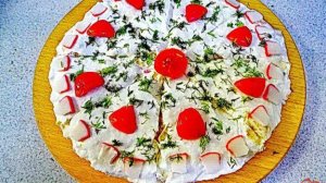 Закусочный торт из лаваша и крабовых палочек