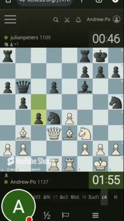 Вилка пешкой (фрагмент из трансляции). #шахматы #chess #lichess #shorts