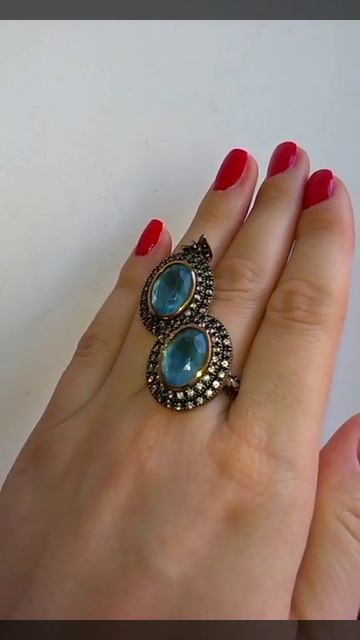 Кольцо с подвеска с аквамарином и фианитами. смотреть онлайн