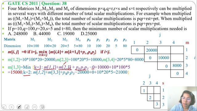 GATE CS 2011 | Q 38:Four Matrices M1,M2,M3 and M4 of dimensions p×q,q×r,r×s and s×t respectively ca смотреть онлайн