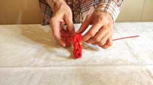 Браслет кожаный ручной работы "Косичка красная 5 полос"