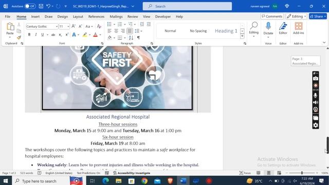 Shelly Cashman Word 2019 | Module 1 End of Module Project 1 | Associated Regional Hospital